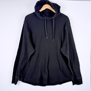 VTG Y2K American Eagle Hoodie XXL Black Waffle Knit Thermal Long Sleeve Pullover